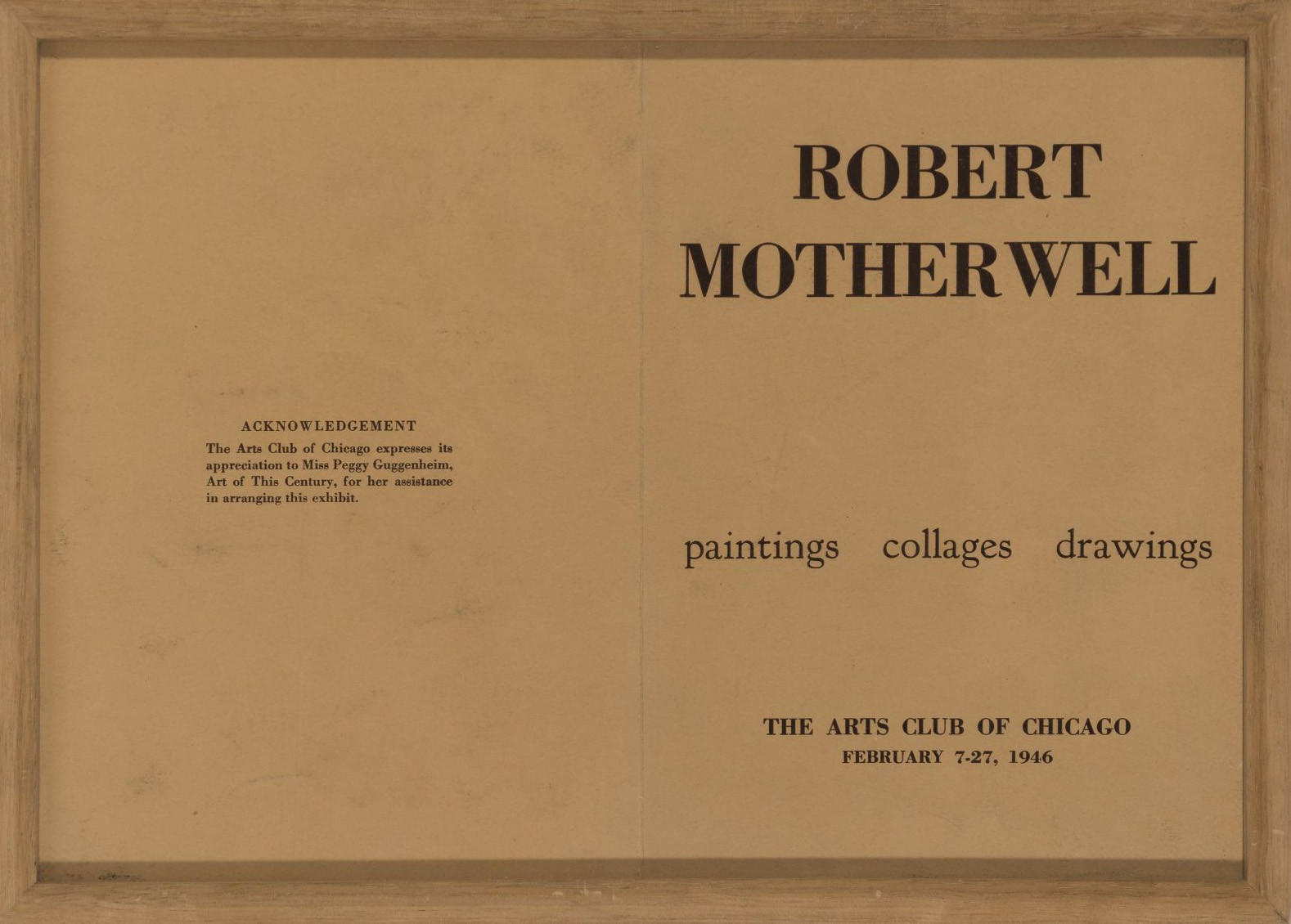 Cover of the catalogue for Motherwell’s solo exhibition at the Arts Club of Chicago, February 1946