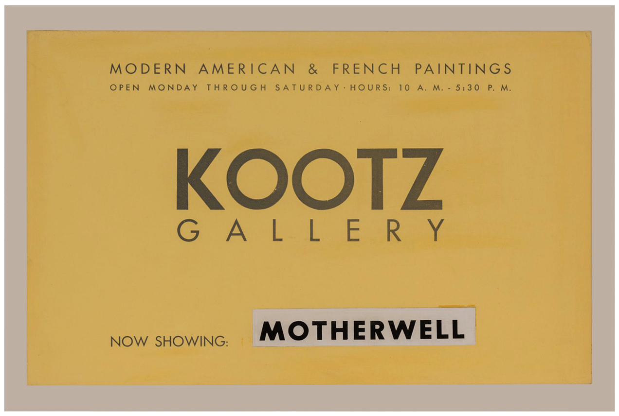Exhibition Flyer for Motherwell, 1948. Features gray text on a yellow background.