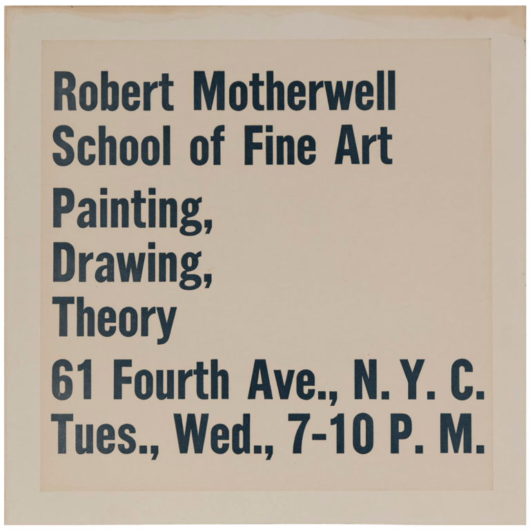 Poster for Robert Motherwell School of Fine Art, 1949. Features black text on a white background.