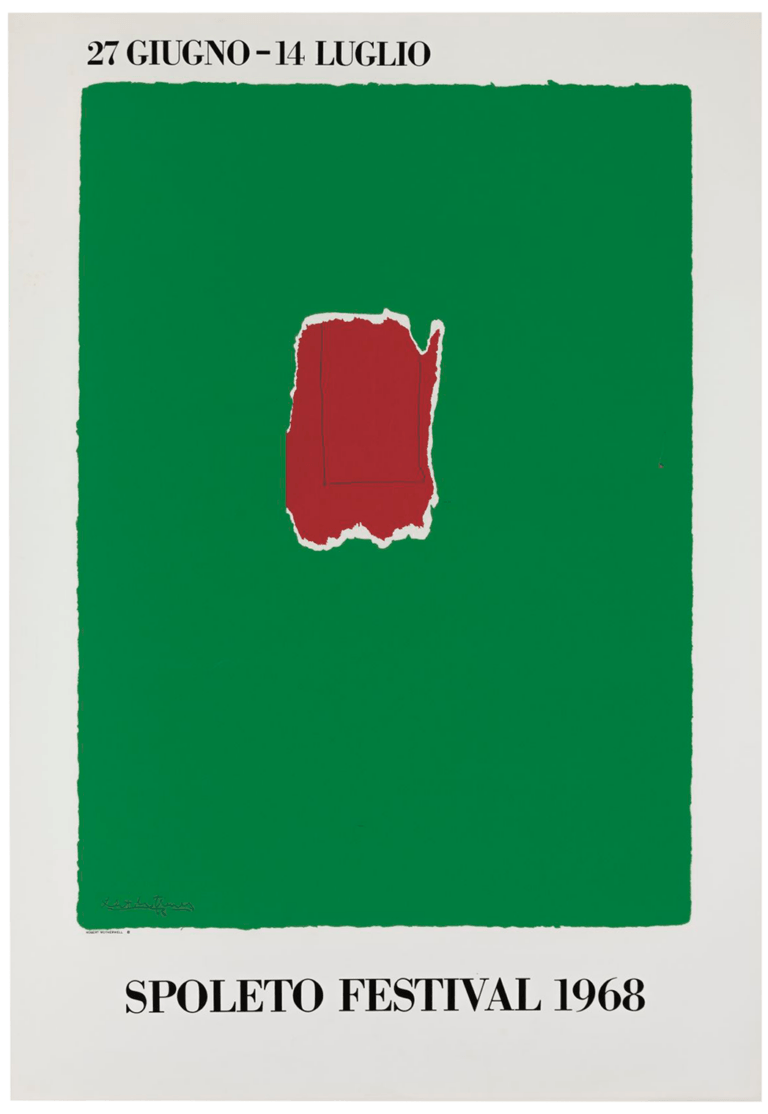Poster for the Spoleto Festival, 1968. Features a green and red work by Motherwell on a white background.