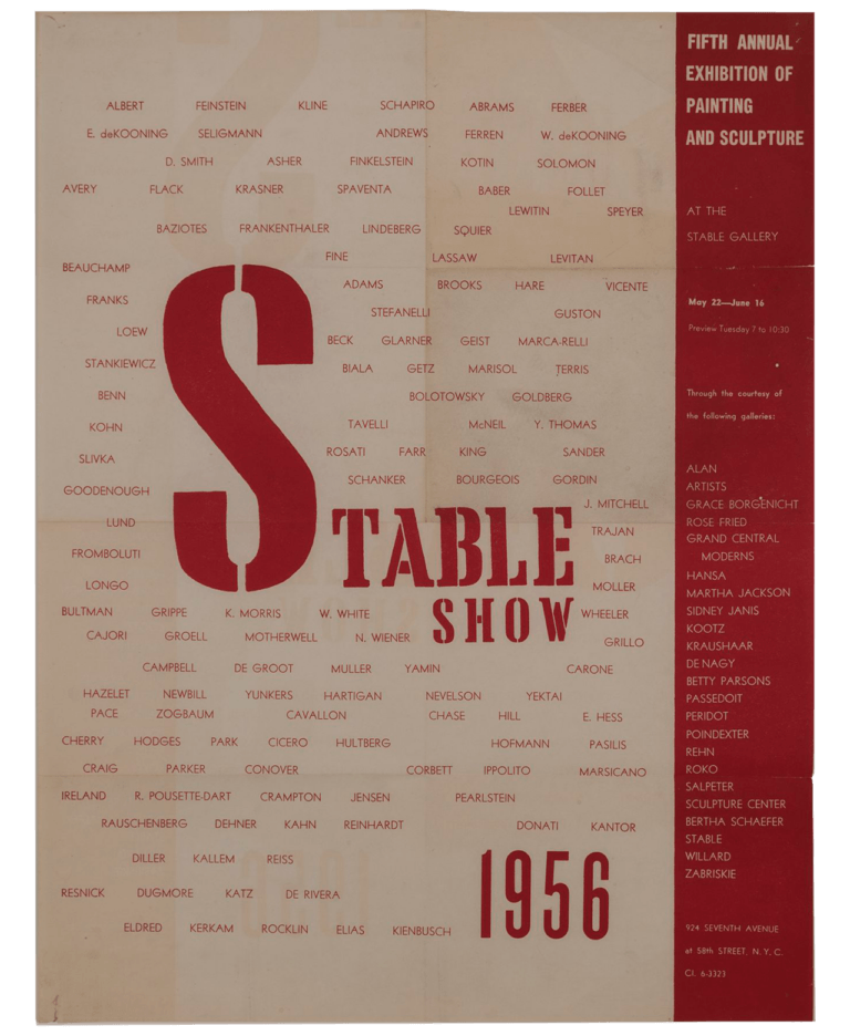 Poster for Stable Show, 1956. Features large red text and small red text on an off-white background.