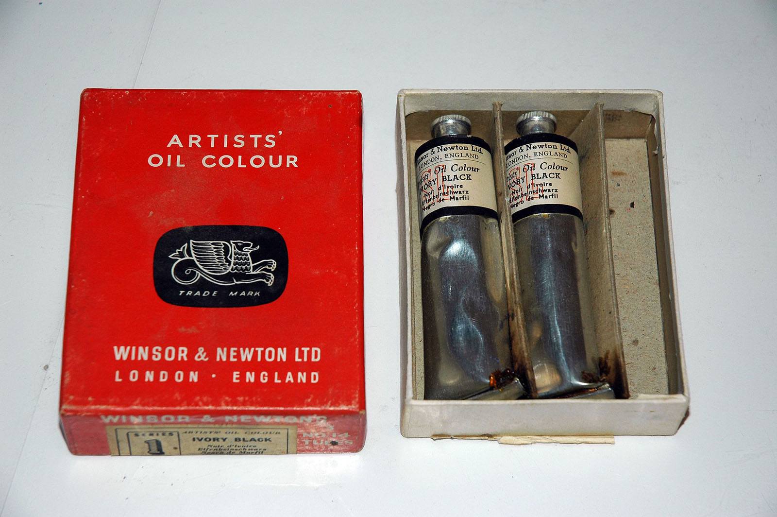 A box of two Winsor & Newton Black Oil Paints