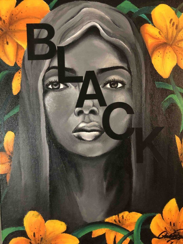 A portrait of a woman labeled "Black"