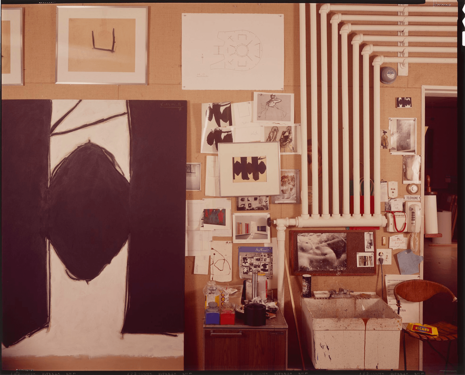 A view of one wall in Robert Motherwell's studio, 1974