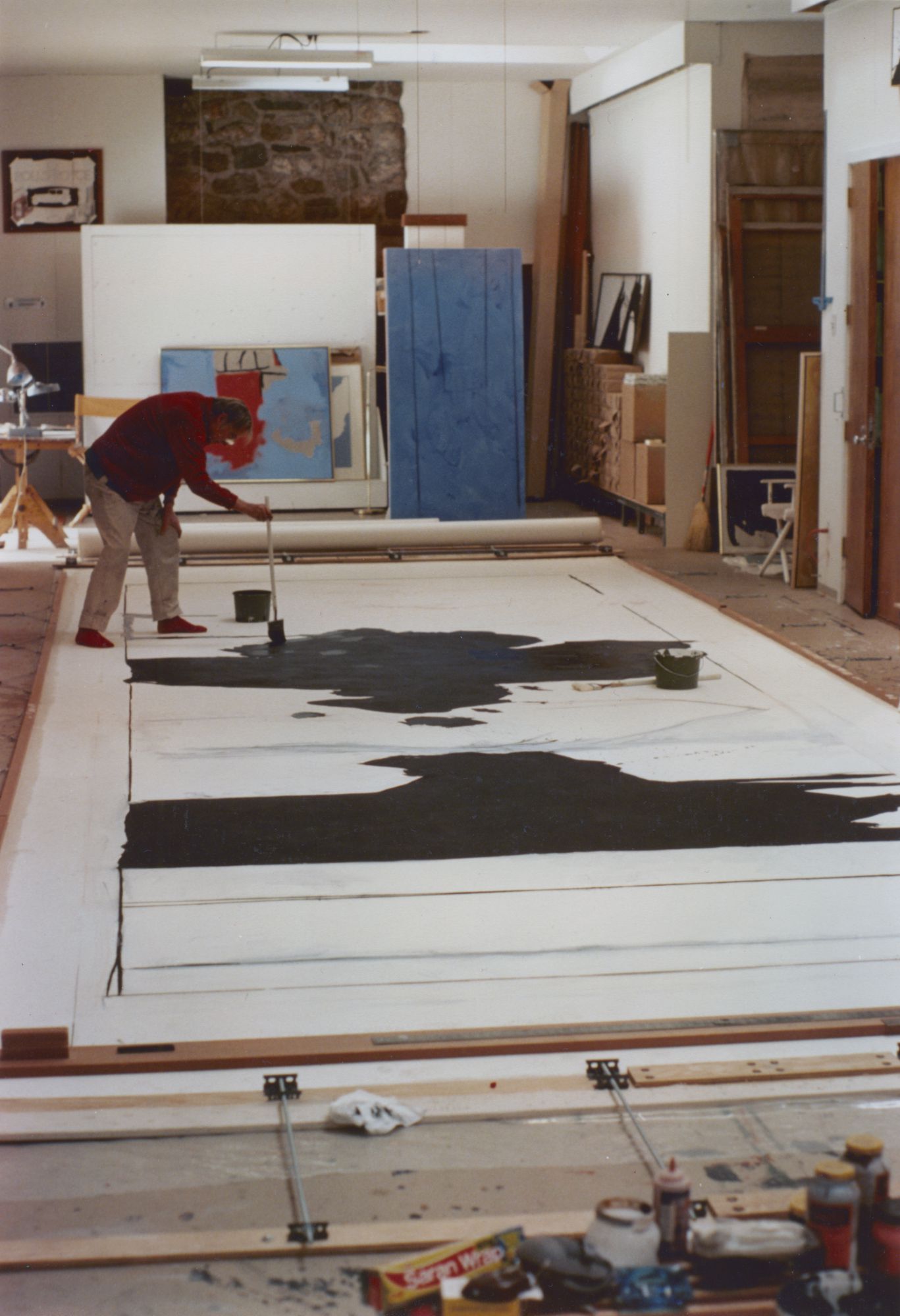 Motherwell painting Reconciliation Elegy in his Greenwich studio, 1978