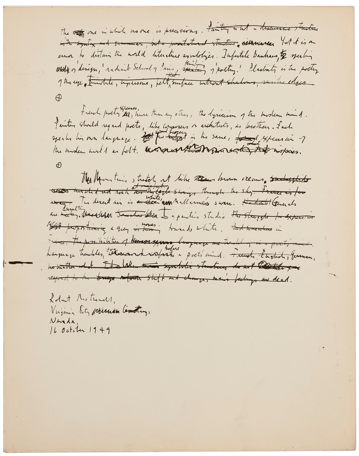 Draft of “Preliminary Notes to Marcel Raymond, “From Baudelaire to Surrealism”, 1949