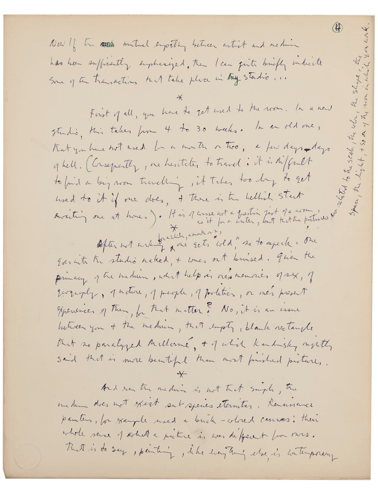 A page from Motherwell's draft of "A Process of Painting", 1963
