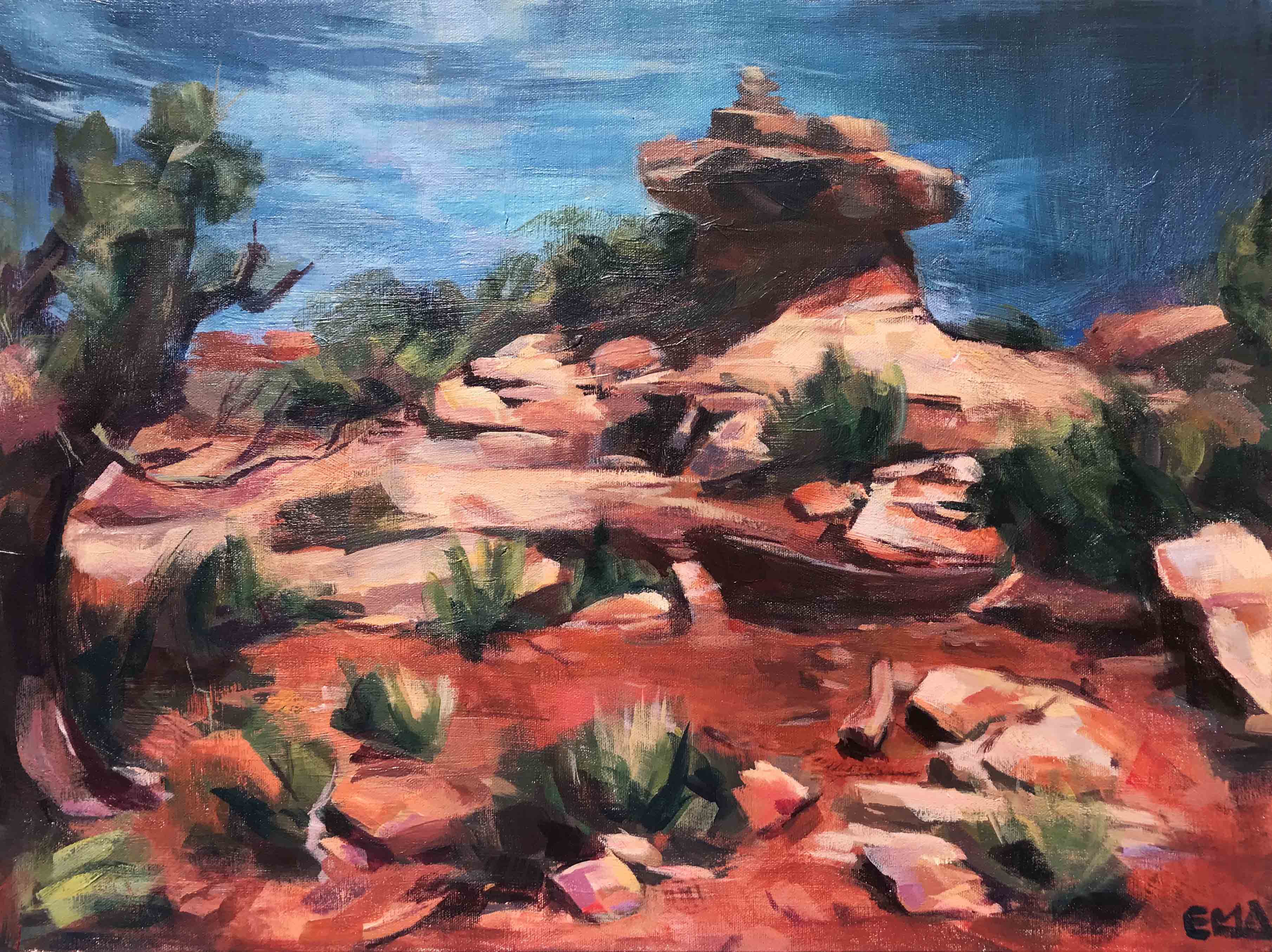 A landscape painting of a desert