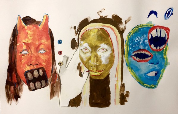 A painting of three faces