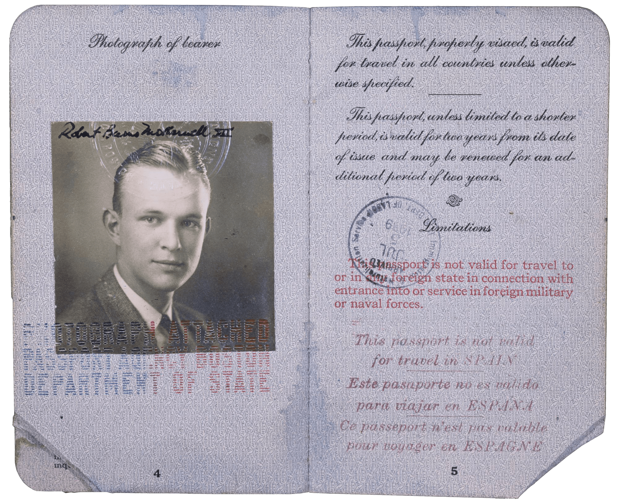 Motherwell’s passport, 1938