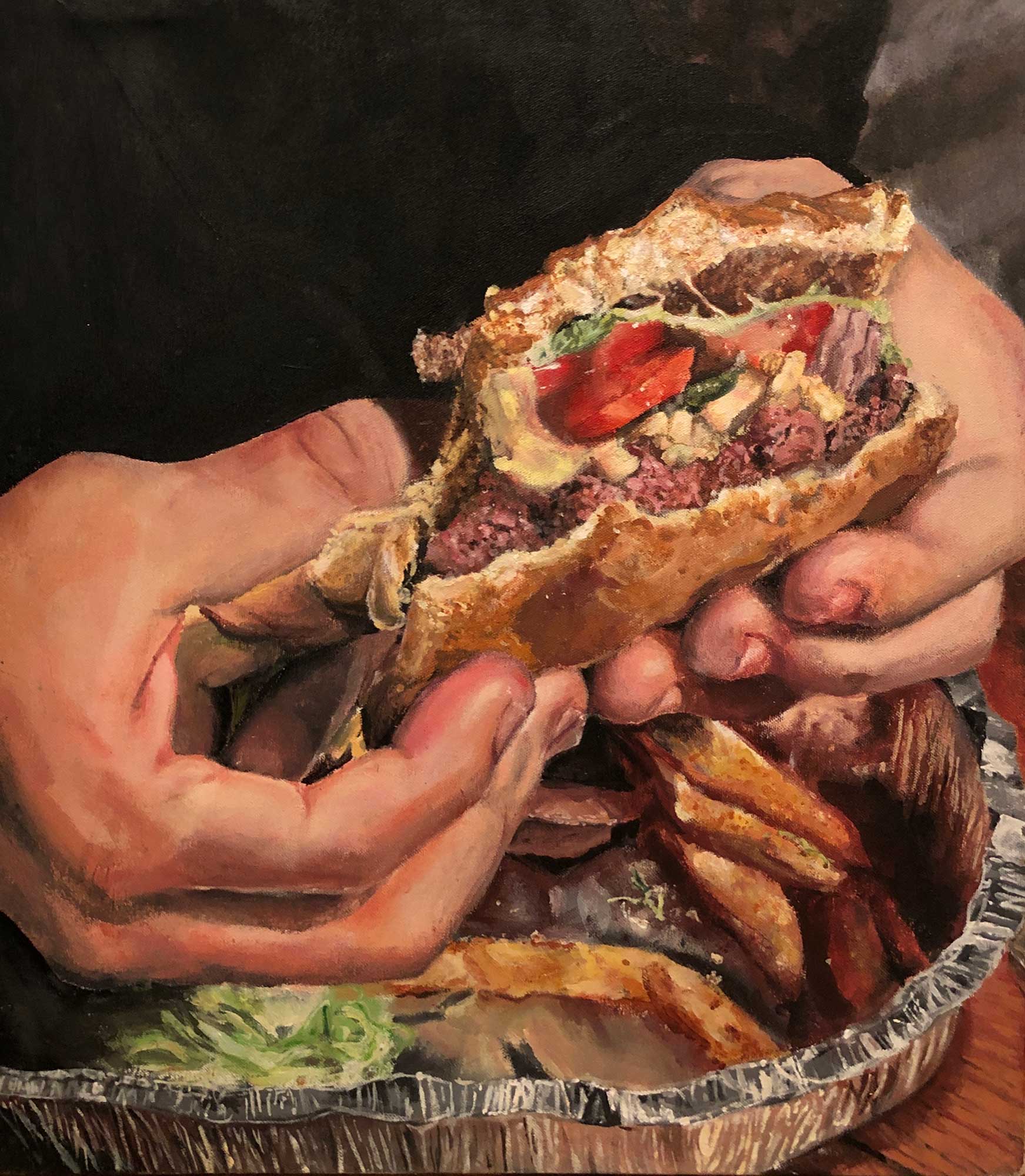 A painting of a hamburger