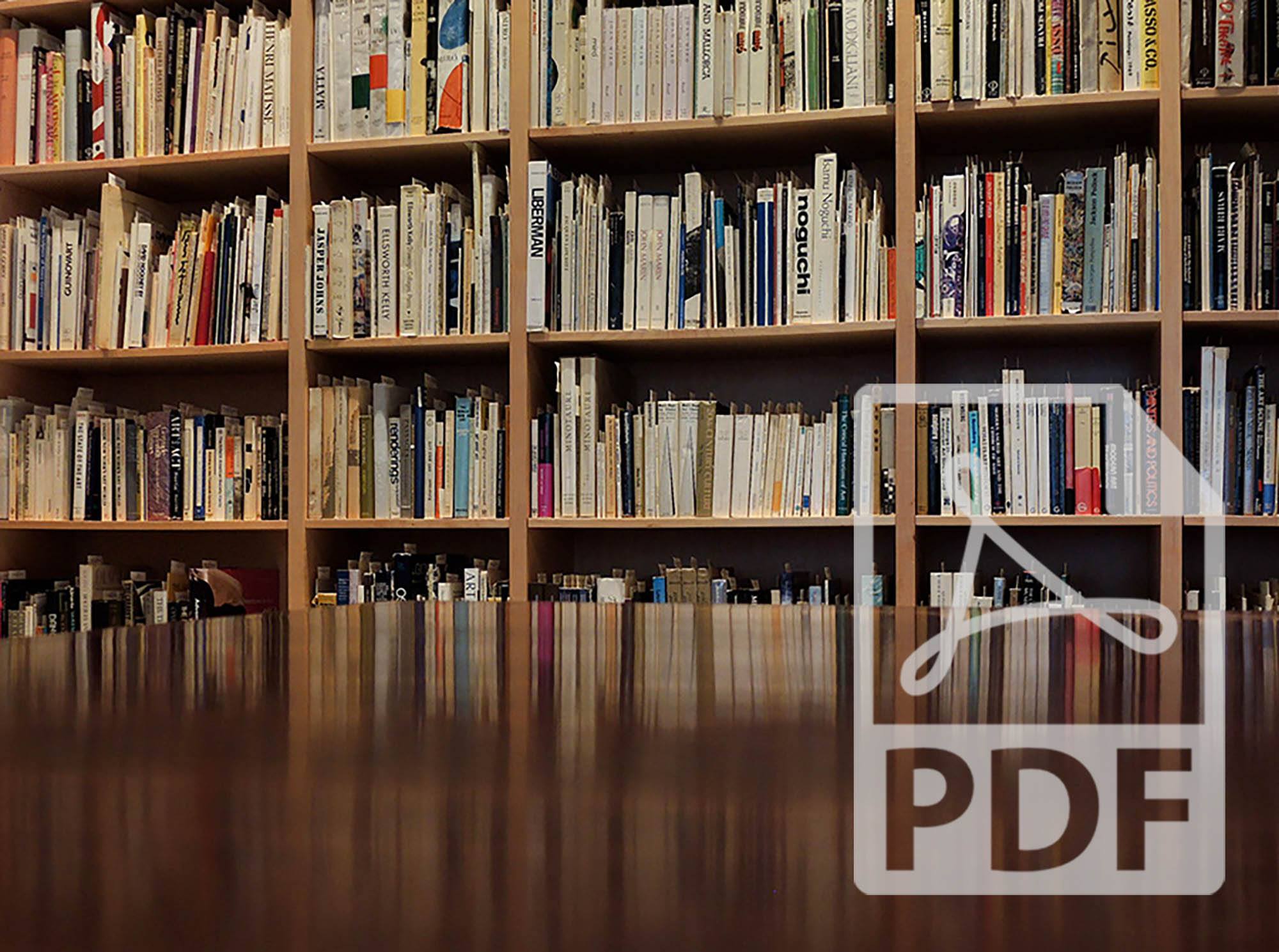 a library with a PDF logo
