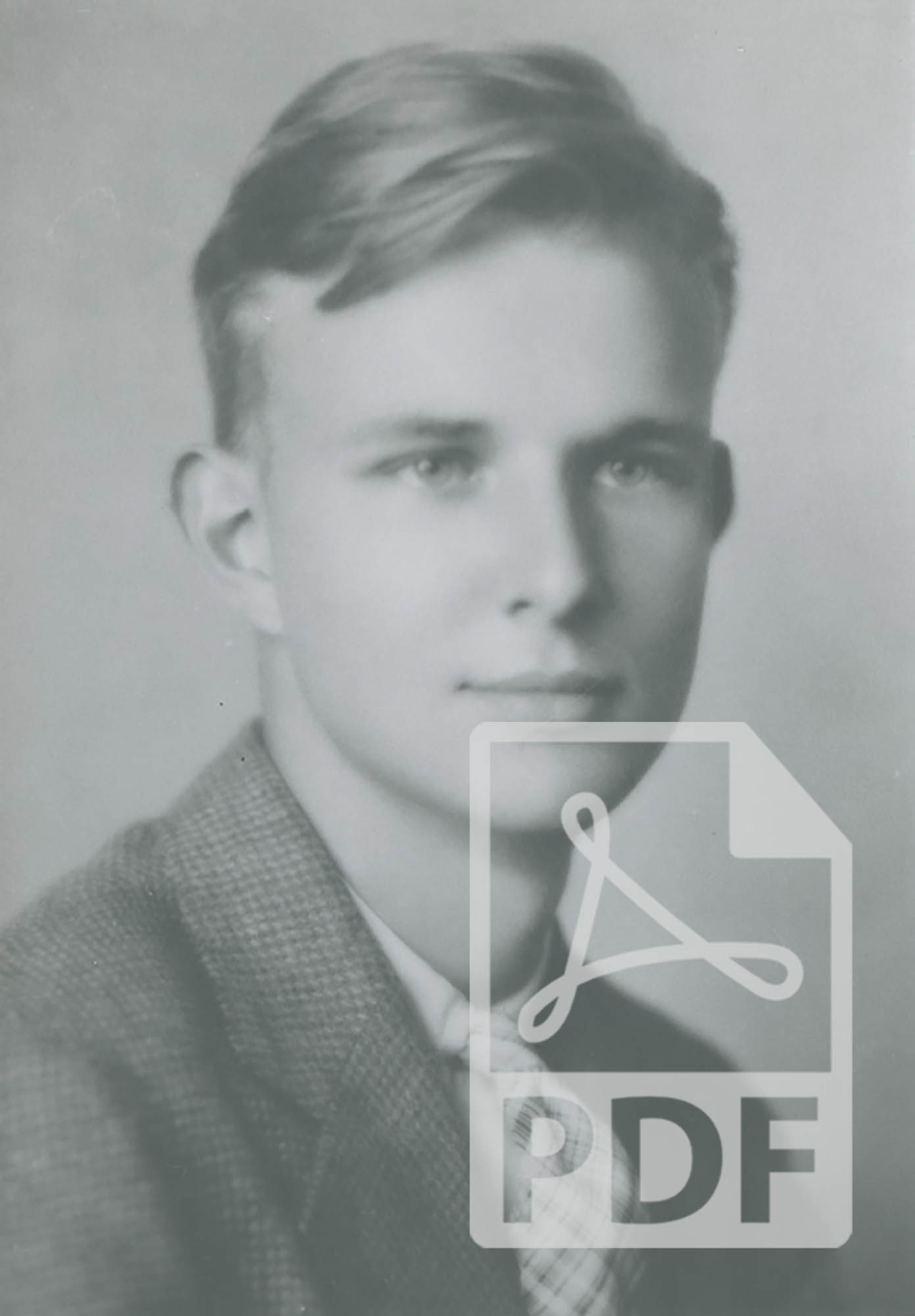 a portrait of Robert Motherwell as a young man with a PDF logo
