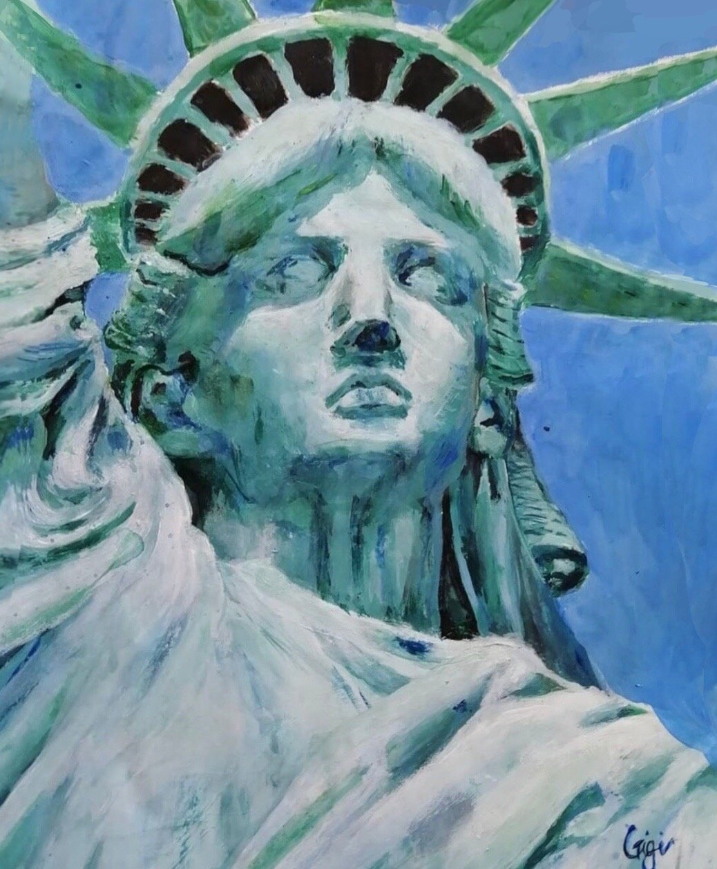 A painting of the statue of liberty