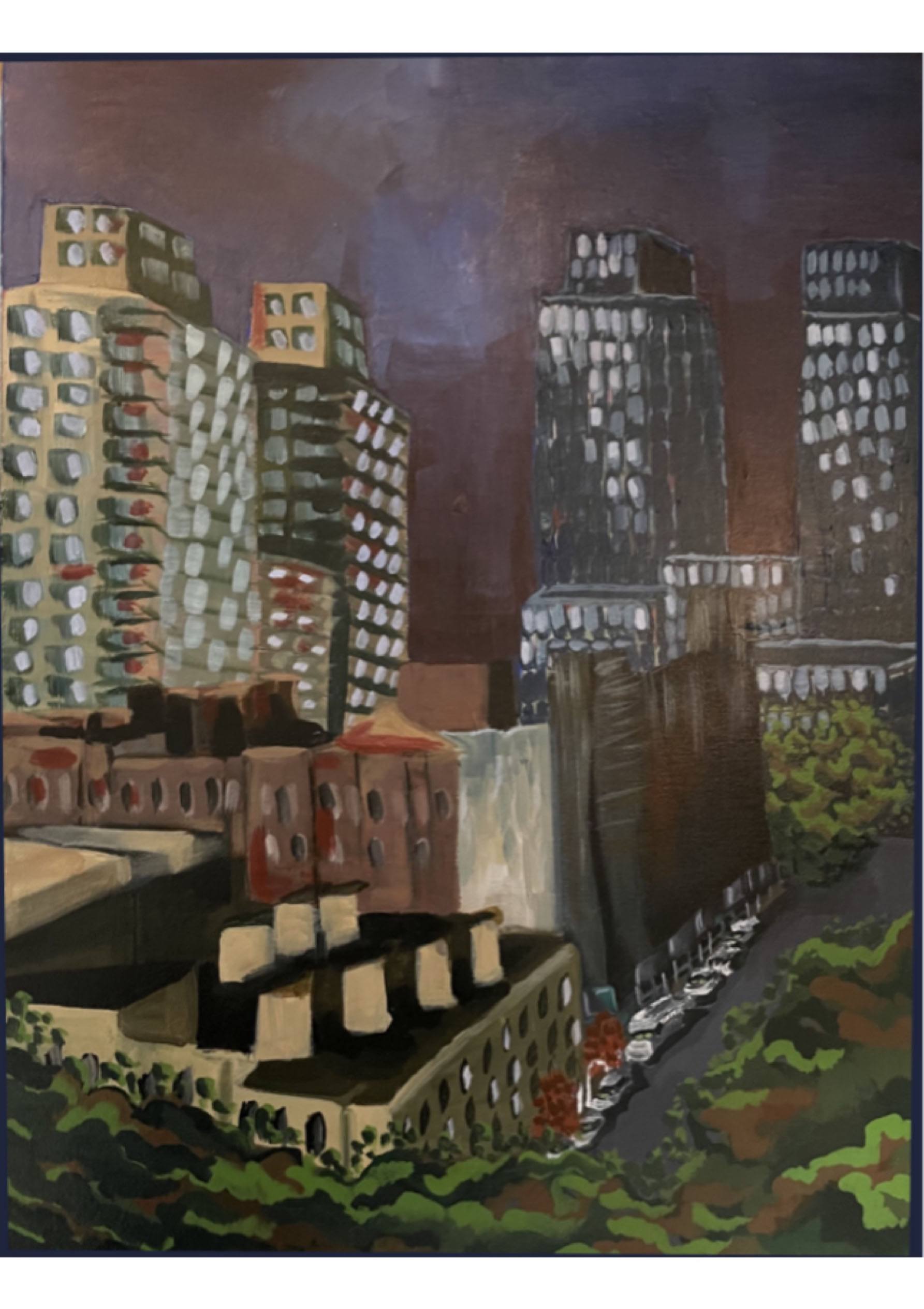 A painting of a cityscape