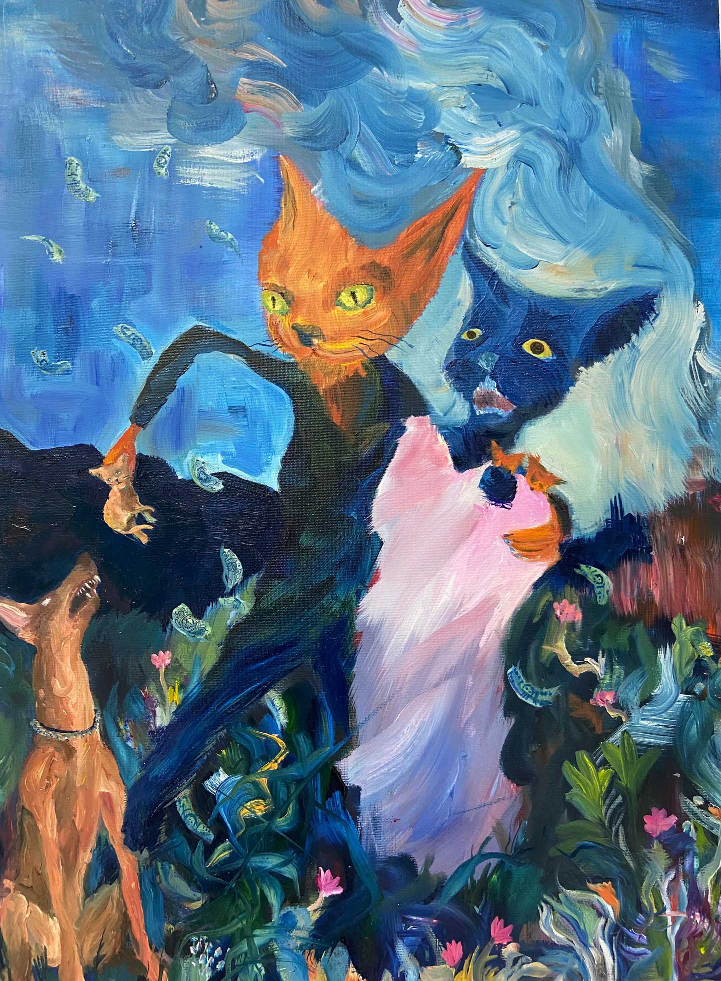 A painting of two cats