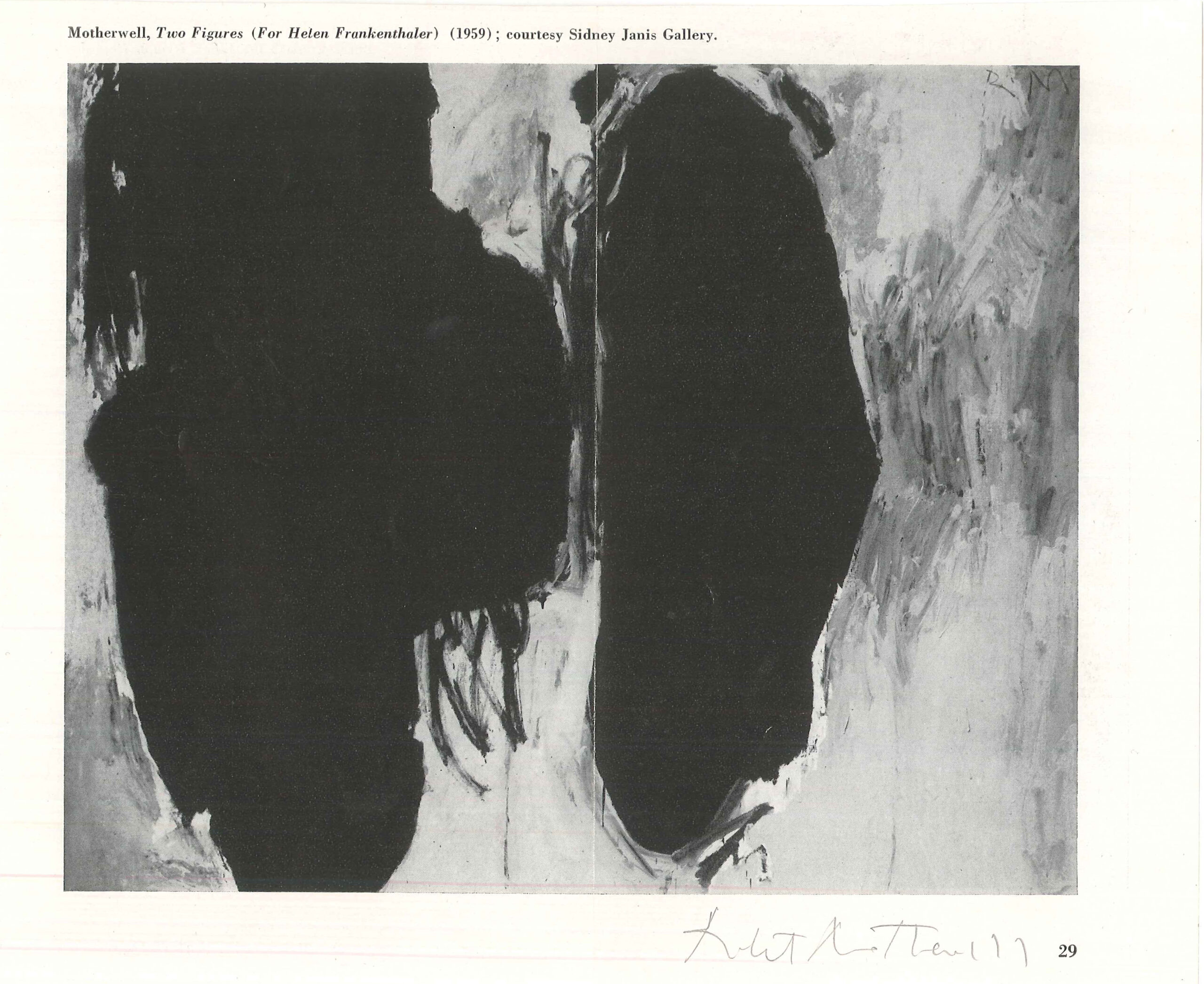Clipping of Two Figures (For Helen Frankenthaler) signed by Motherwell (ca. 1960s), 1960