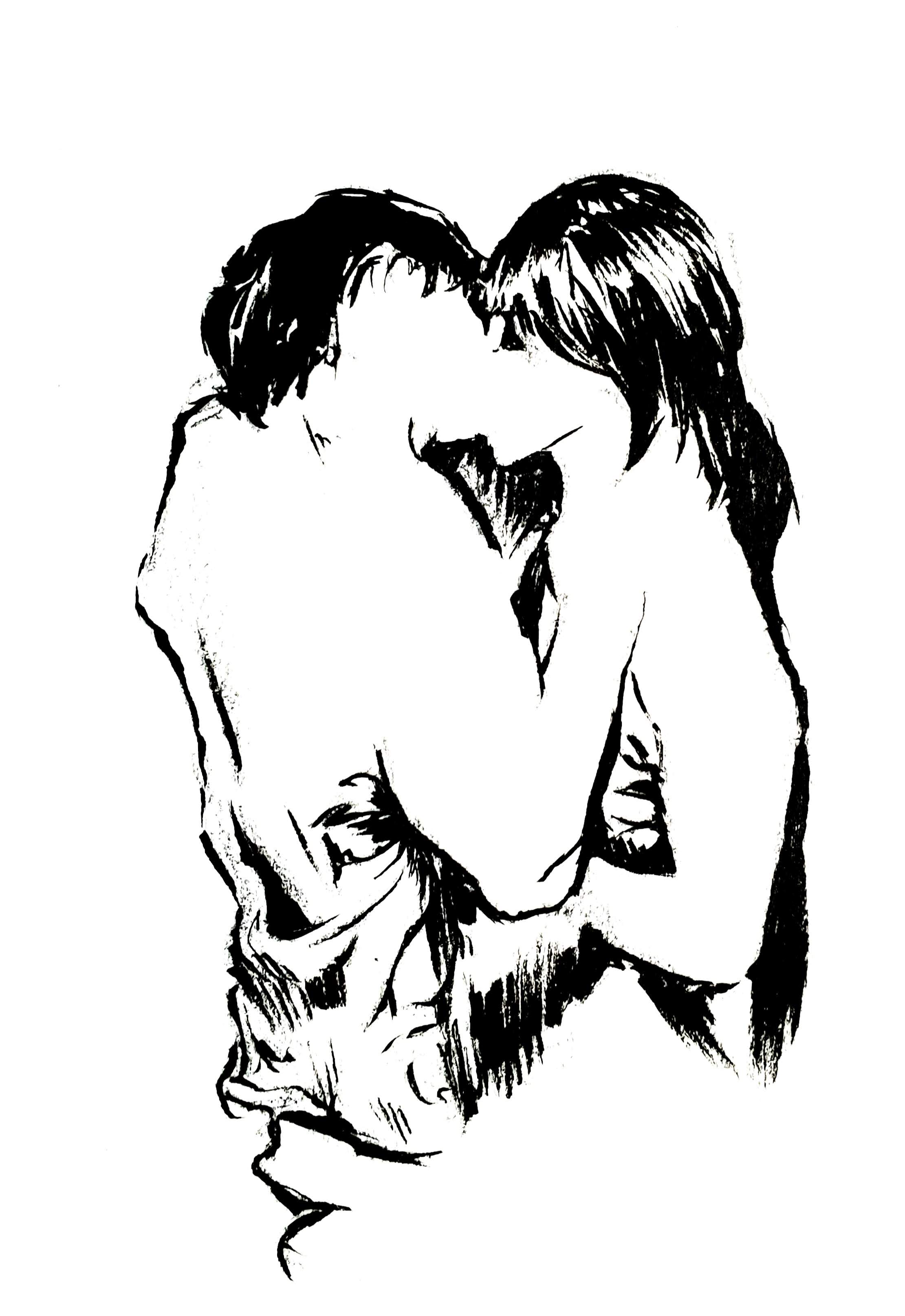 A drawing of a couple kissing