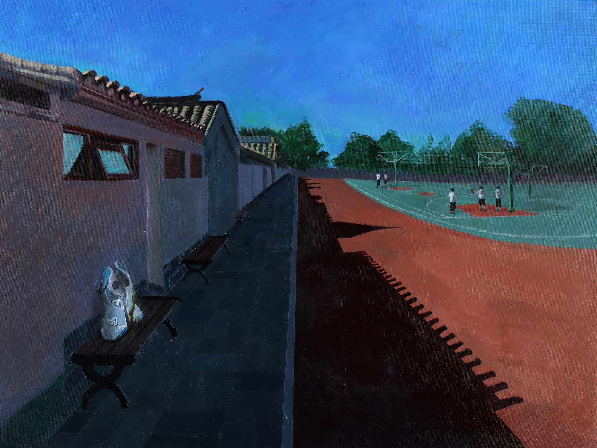 A painting of basketball courts