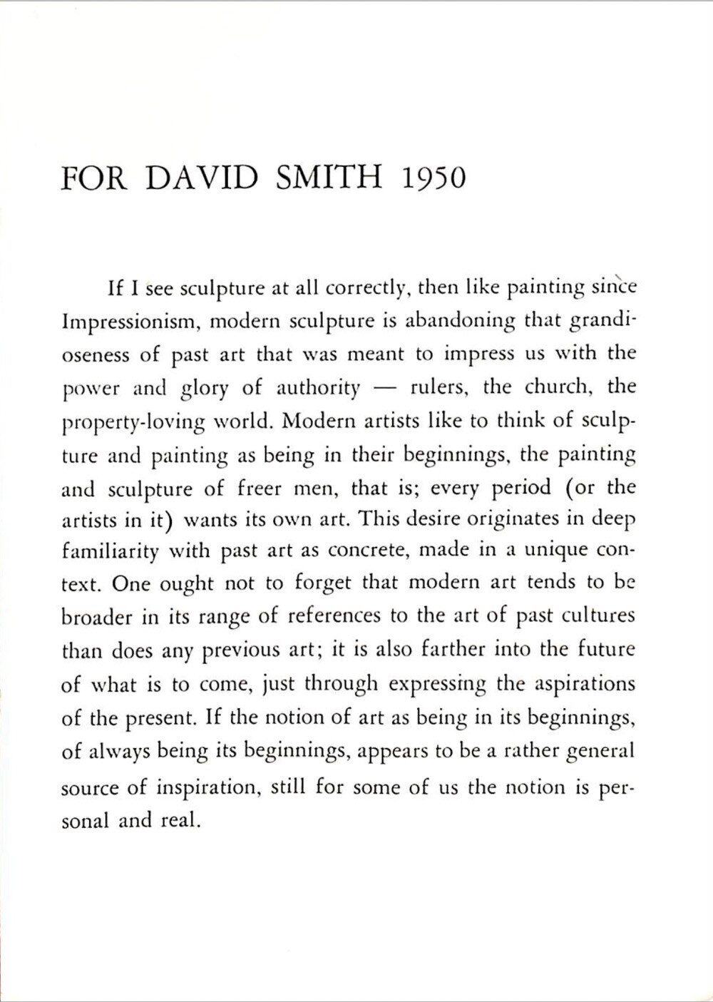 David Smith at Willard Gallery exhibition catalogue, 1050
