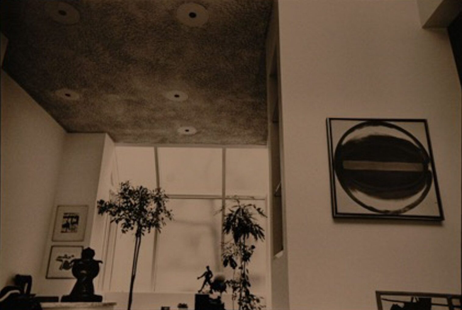 A black and white image of a home interior