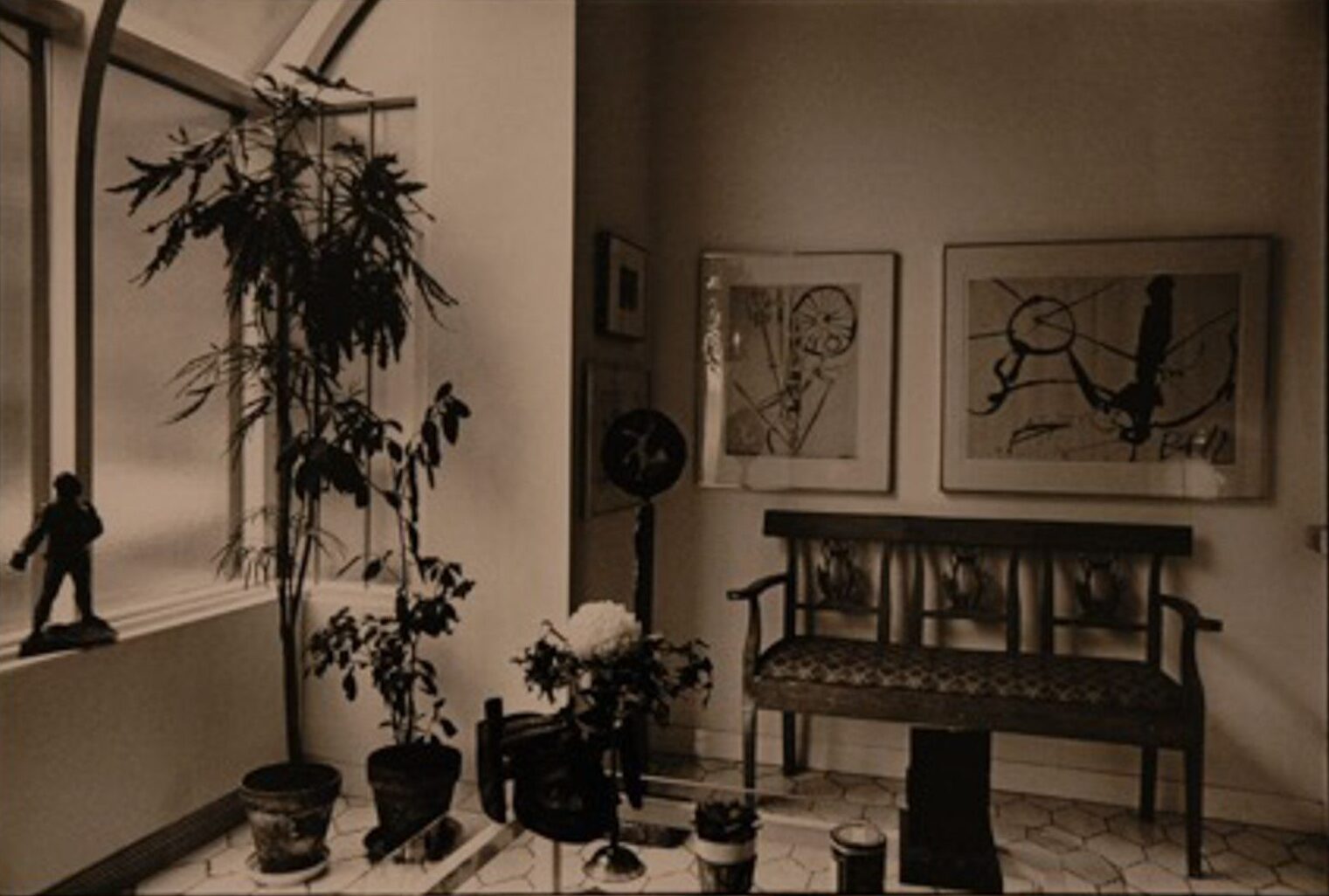 A black and white image of a home interior