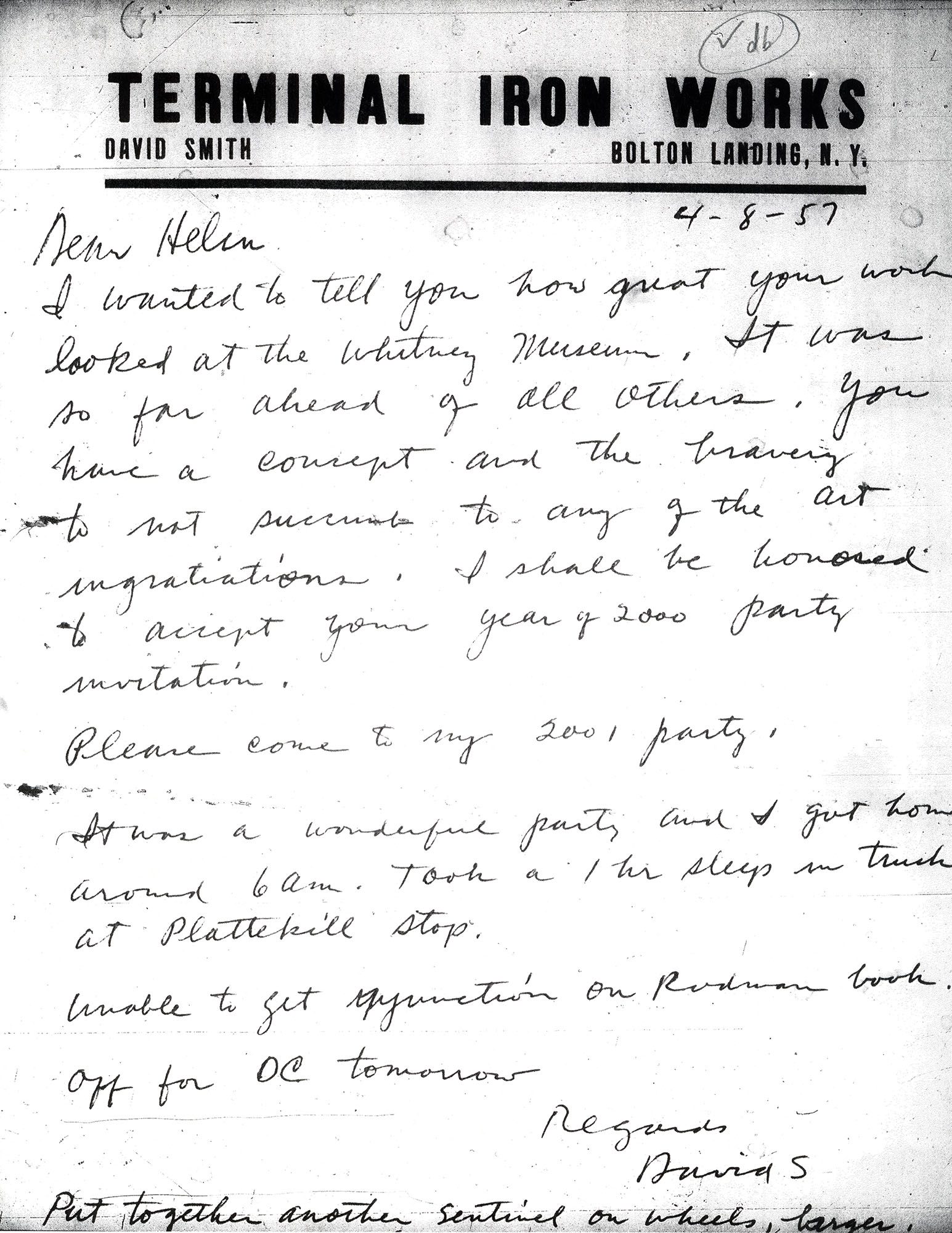 A handwritten letter on Terminal Iron Works letterhead