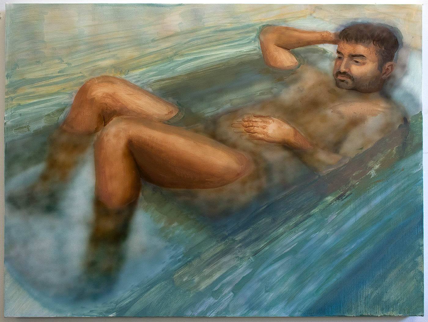 A painting of a person bathing