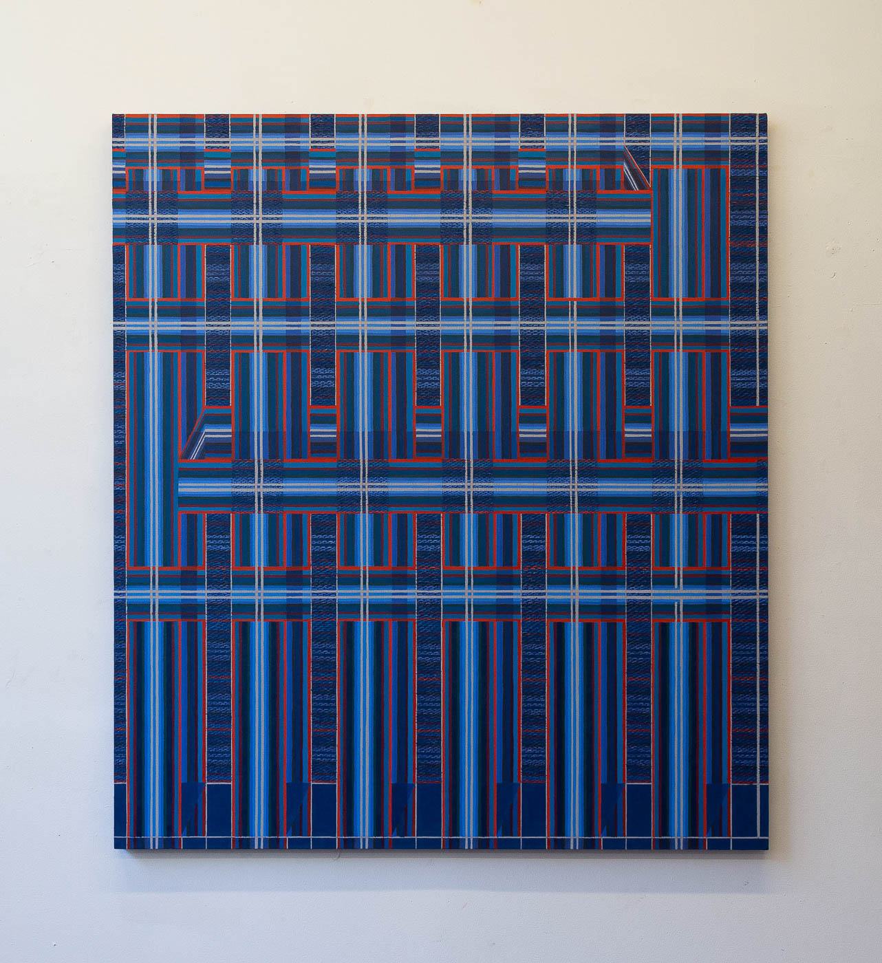A painting replicating a woven textile